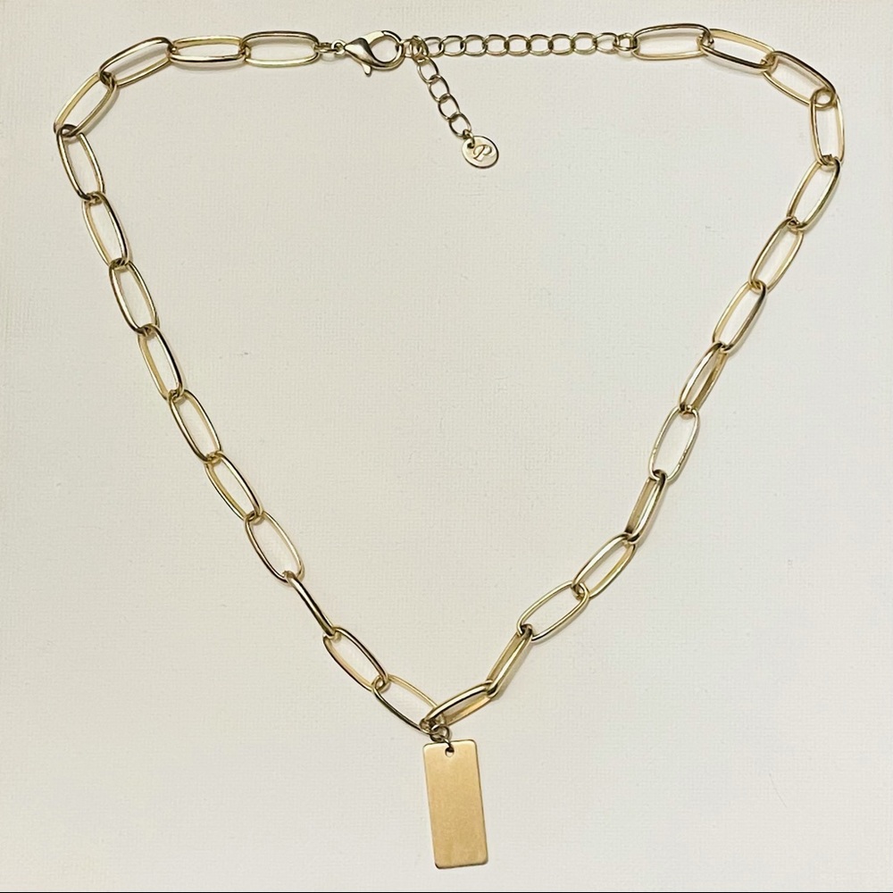 Area Stars gold tone chain link ID necklace